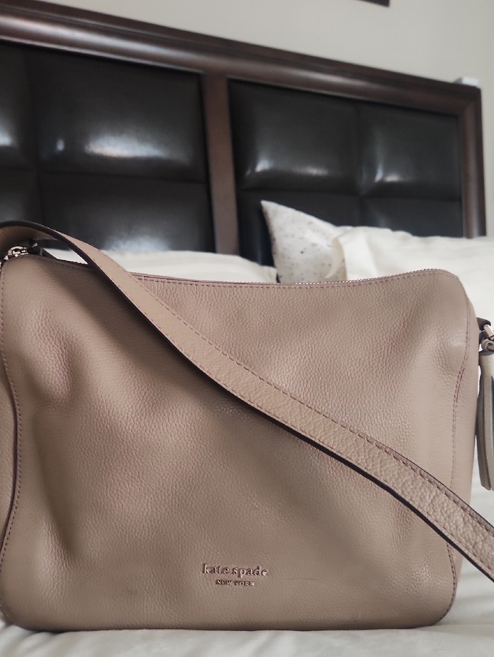 kate spade Taupe Pebbled Leather Crossbody Bag
